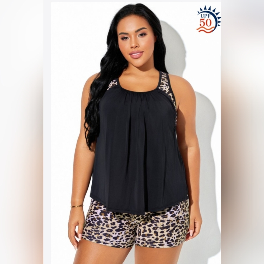 Leopard Print Racerback Tankini Top (Only) - Picture 2 of 8